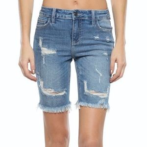 Cello Frayed Hem Distressed Bermuda Shorts